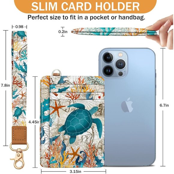 Sea Turtle Credit Card Holder Slim Wallet, RFID Wallet Women Front Pocket Wristl - Picture 6 of 6